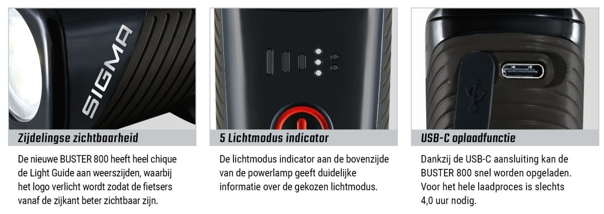 Sigma koplamp Buster 800 usb - Image 3